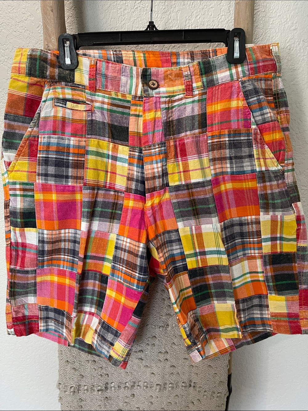 Men's Multicolor Plaid Flat Front Shorts